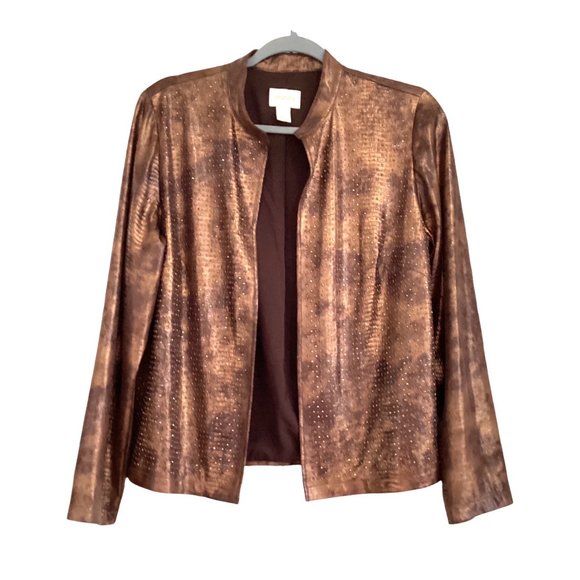Chico's Tops - CHICO'S Women's Faux Leather Jacket w/ Embellishment Copper Shimmer Sz 10